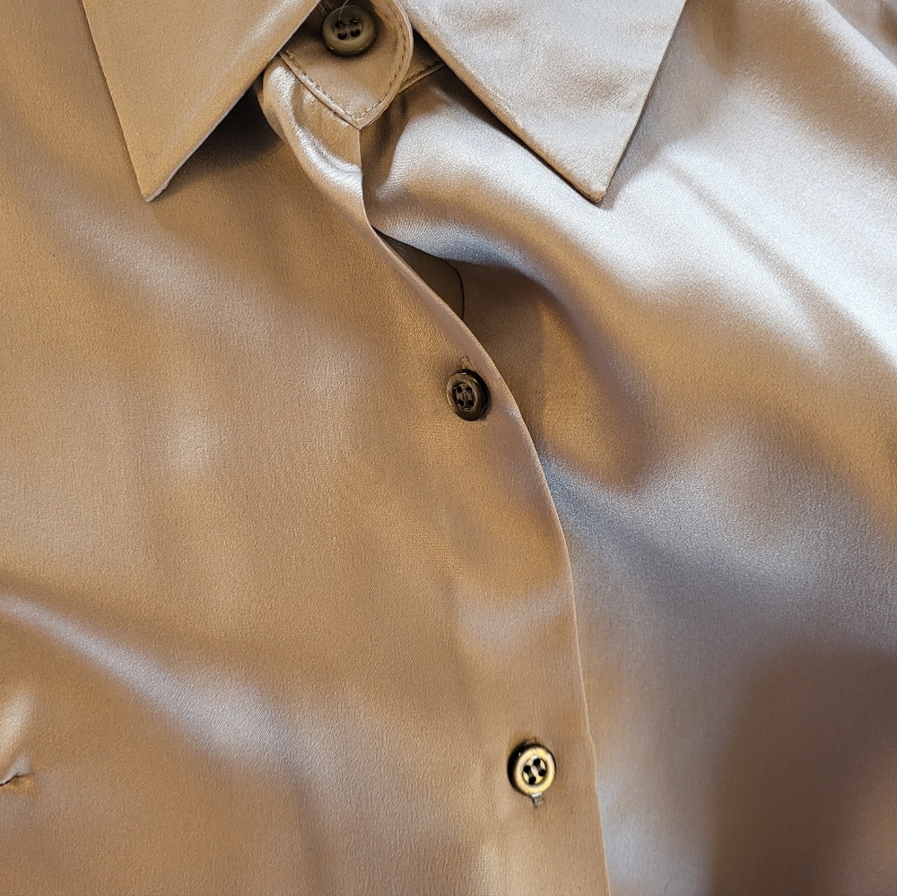 J. Crew Silver Silk Short-Sleeve Button-Down Blouse - Picture 6 of 11